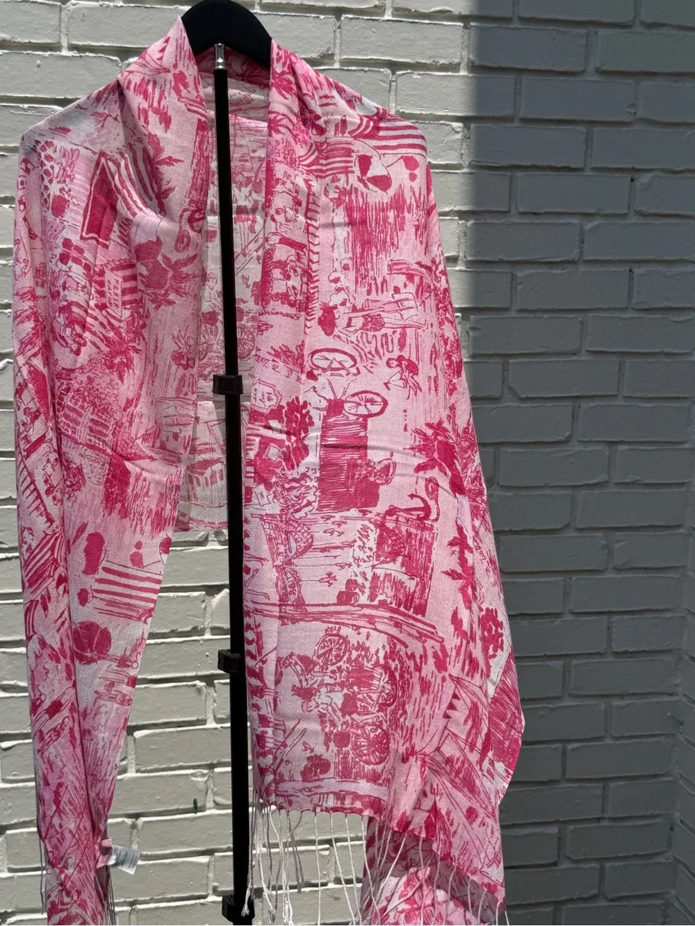 Lilly Pulitzer Pink Beach Toile Print Scarf Wrap Shawl Fringe